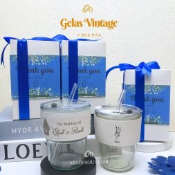 Souvenir Gelas Vintage Aesthetic New Kemas Box Putih