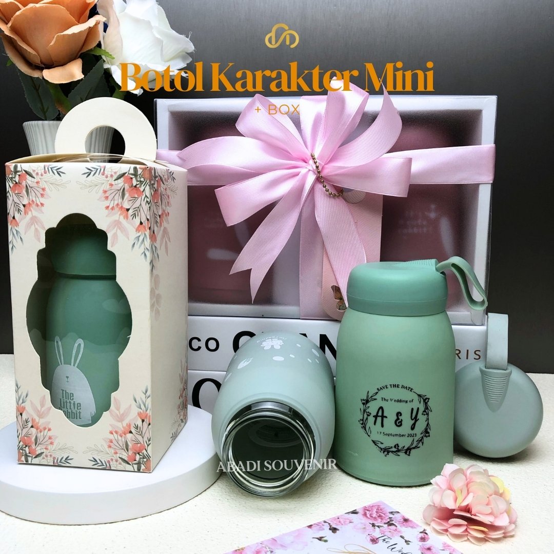 Botol Minum Kaca Mini Kelinci Rabbit Cute Imut 330Ml Botol Karakter Mini Tumblr Tumbler - Gambar 2