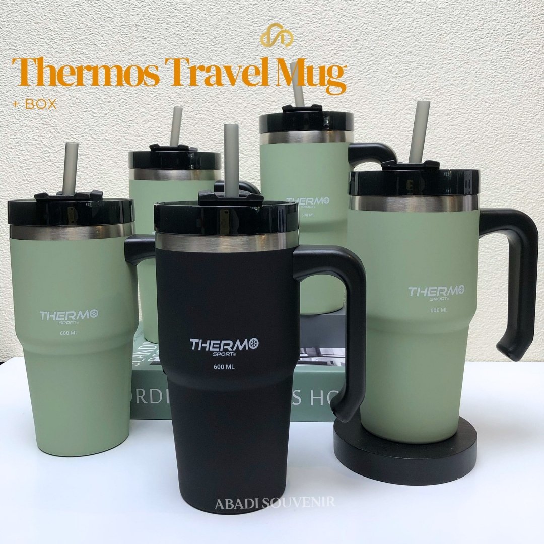 Mug Travel Gagang 600Ml Thermos Sport Stainless Free Sedotan Thermos Travel Mug - Gambar 2