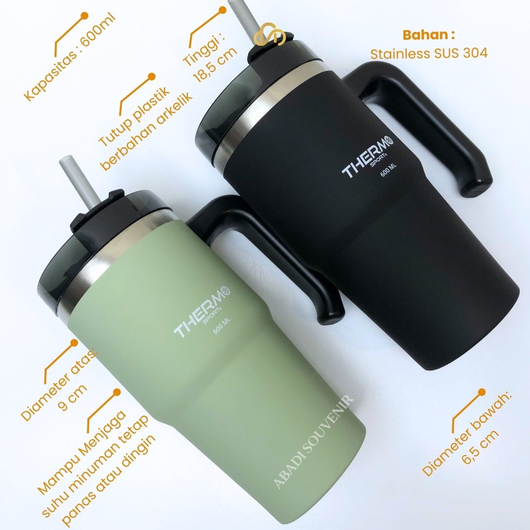 Mug Travel Gagang 600Ml Thermos Sport Stainless Free Sedotan Thermos Travel Mug - Gambar 4