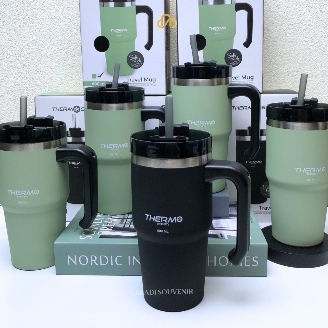 Mug Travel Gagang 600Ml Thermos Sport Stainless Free Sedotan Thermos Travel Mug - Gambar 5