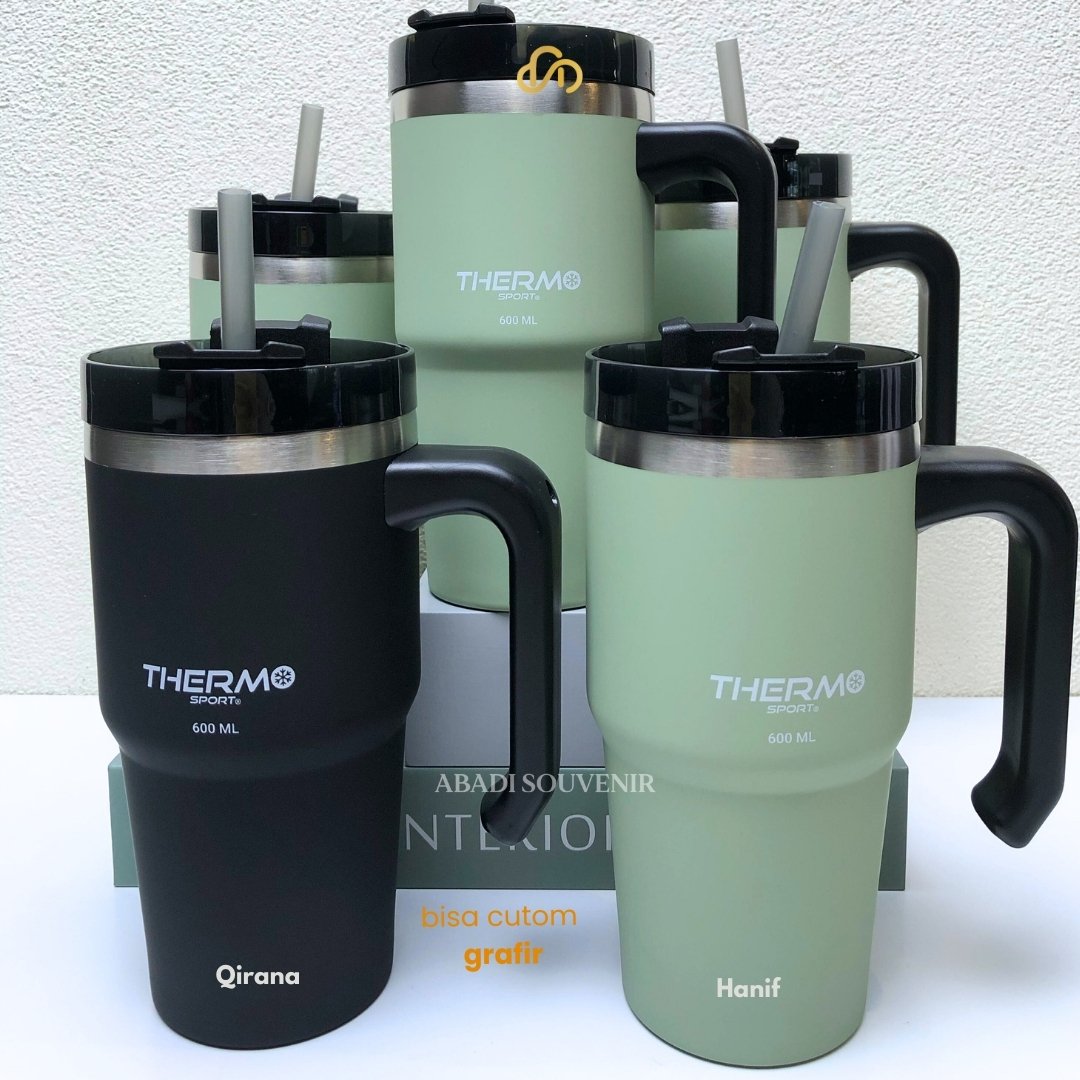 Mug Travel Gagang 600Ml Thermos Sport Stainless Free Sedotan Thermos Travel Mug - Gambar 6