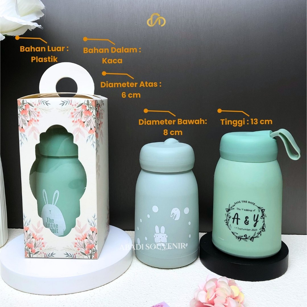 Botol Minum Kaca Mini Kelinci Rabbit Cute Imut 330Ml Botol Karakter Mini Tumblr Tumbler - Gambar 4