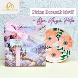 Piring Keramik Floral Premium dengan Gift Box Motif Ungu Elegan