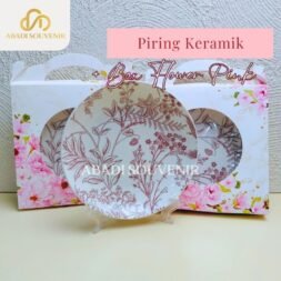 Piring Keramik Kemas Box Floral Premium dengan Gift Box Motif Pink Elegan